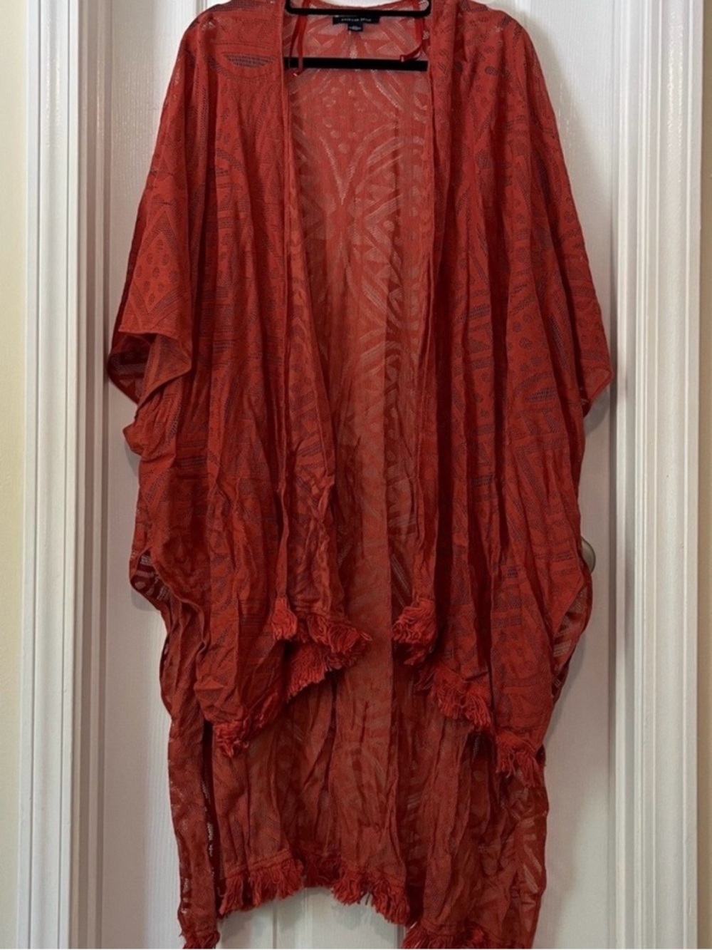 American Eagle Coral Lace Open Cardigan